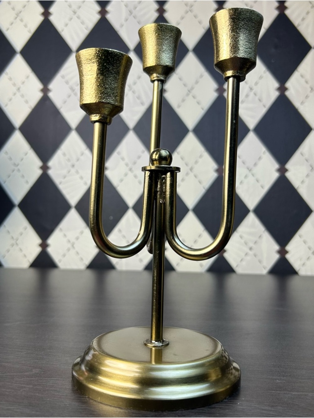 Solid Brass‎ Candelabra Vintage 3 Arm Tiered Candle Holder 9” Midcentury Modern
